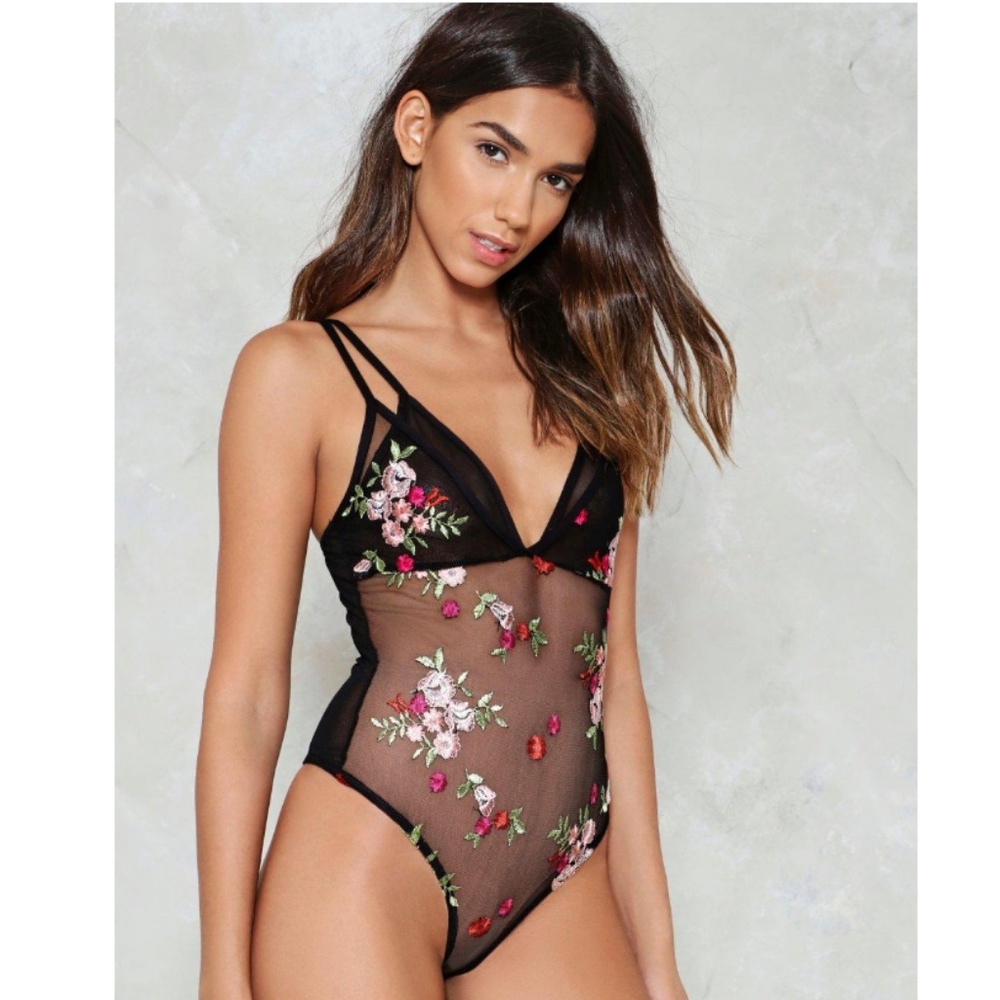 NastyGal Embroidered Floral Bodysuit